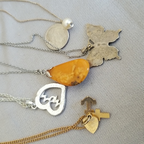 ENAMEL CLOISONNE BUTTERFLY & AMBER +3 Necklaces - Picture 4 of 5